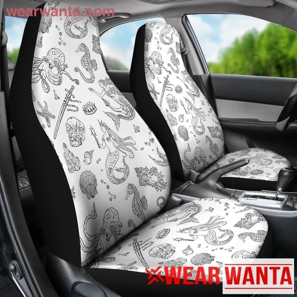 Ocean Sea Animals Black & White Car Seat Covers LT03 - Image 4
